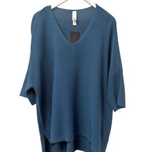MARLA WYNNE Teal Blue Sweater V Neck Large Short Sleeve Womens Top NWT